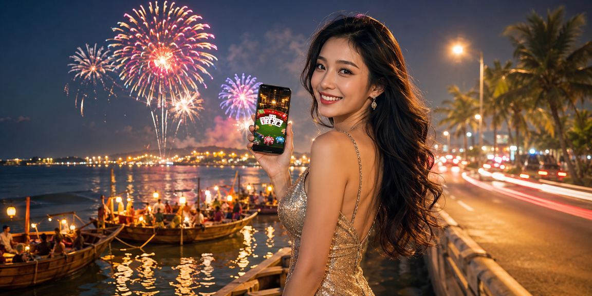 Người dùng tại Phan Thiết xem kèo bóng đá trên điện thoại trong lễ hội