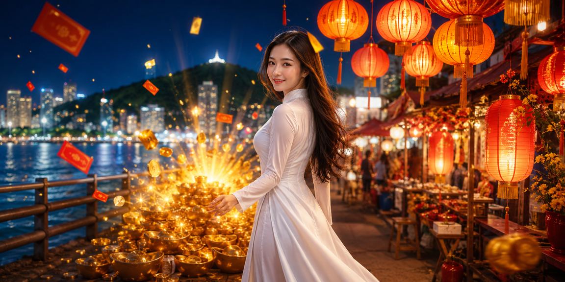 Phong cảnh Vũng Tàu với biểu tượng phong bao lì xì may mắn